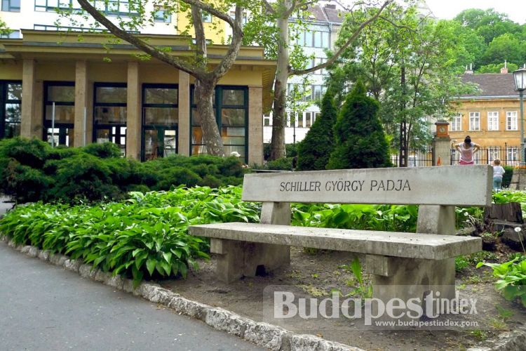 Custom made bench with a name, a gift of grateful man recovered by the thermal healing waters of <a href="http://www.budapestindex.com/going-out/attractions/thermal-baths/lukacs ">Lukács bath</a>. Lukács Bath, Budapest