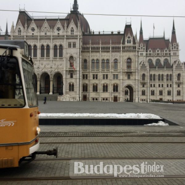 Budapest tram in front of parliament